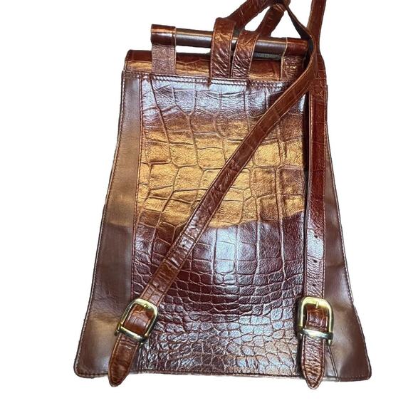 Crocodile Embossed Leather Backpack Womens Adjustable Straps Pocket Boho Casual - Picture 3 of 7